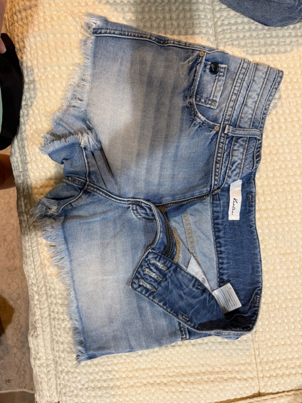 KanCan Light Wash Frayed Hem Denim Shorts